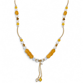 Citrine and Opalite Necklace with Chain Drops - 25 Inches