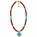 8 mm Red Jasper and Turquoise Sun Necklace - 22 inch 