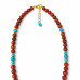 8 mm Red Jasper and Turquoise Sun Necklace - 22 inch 