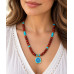 8 mm Red Jasper and Turquoise Sun Necklace - 22 inch 