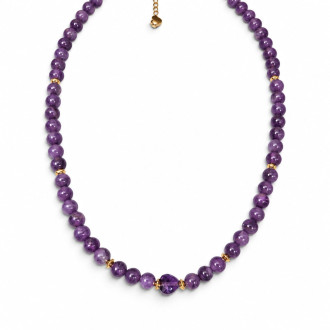 6 mm Amethyst Necklace with Faceted Amethyst Heart - 16 inch 6 mm Amethyst Necklace with Faceted Amethyst Heart - 16 inch