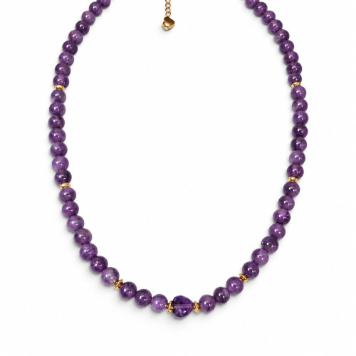6 mm Amethyst Necklace with Faceted Amethyst Heart - 16 inch 6 mm Amethyst Necklace with Faceted Amethyst Heart - 16 inch