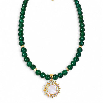 8 mm Green Agate Necklace with Sun Charm - 18 inch 8 mm Green Agate Necklace with Sun Charm - 18 inch
