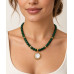 8 mm Green Agate Necklace with Sun Charm - 18 inch 8 mm Green Agate Necklace with Sun Charm - 18 inch
