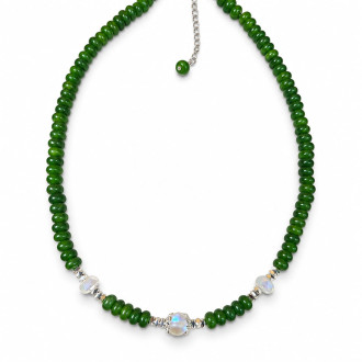 6 mm Oval Jade Necklace with Czech Crystals and Silver-Tone Accents - 17 inch 6 mm Oval Jade Necklace with Czech Crystals and Silver-Tone Accents - 17 inch