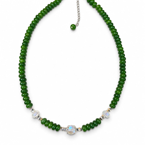 6 mm Oval Jade Necklace with Czech Crystals and Silver-Tone Accents - 17 inch 6 mm Oval Jade Necklace with Czech Crystals and Silver-Tone Accents - 17 inch