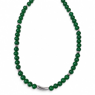8 mm Jade Necklace with Stainless Steel Accents - 18 inch 8 mm Jade Necklace with Stainless Steel Accents - 18 inch