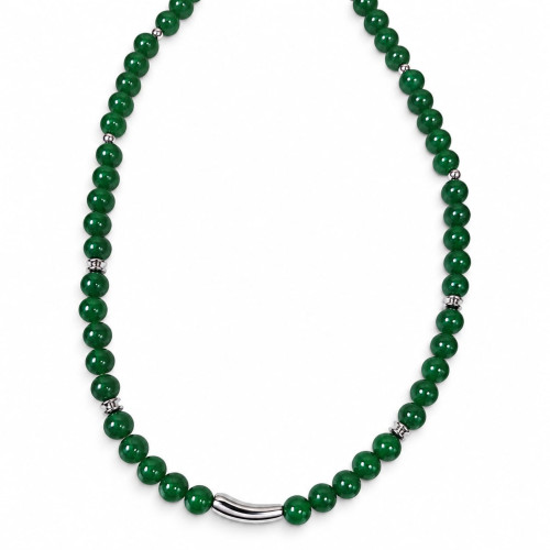 8 mm Jade Necklace with Stainless Steel Accents - 18 inch 8 mm Jade Necklace with Stainless Steel Accents - 18 inch