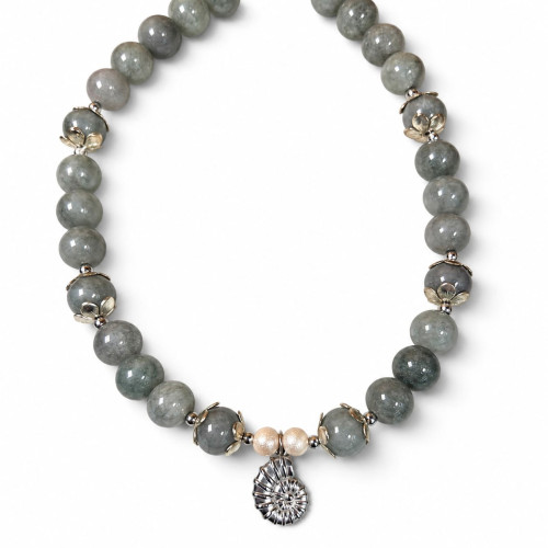 12 mm Jade Necklace with Shell Charm - 16 inch 12 mm Jade Necklace with Shell Charm - 16 inch