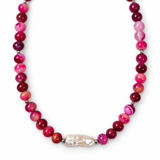 8 mm Pink Lace Agate & Baroque Pearl Necklace – 18 Inches 8 mm Pink Lace Agate & Baroque Pearl Necklace – 18 Inches