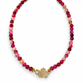 6 mm Pink Lace Agate Maple Leaf Choker Necklace - 15 inch 6 mm Pink Lace Agate Maple Leaf Choker Necklace - 15 inch