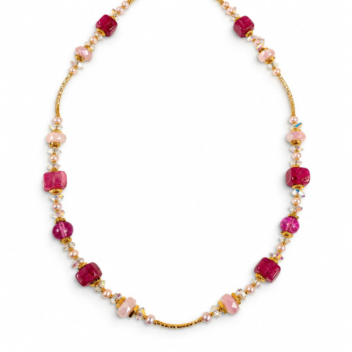 Pink Tourmaline and Pink Quartz Necklace – 21 Inches