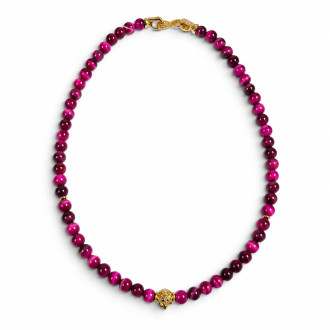 6 mm Pink Tiger’s Eye Necklace with Gold-Tone Charm – 16 inch 6 mm Pink Tiger’s Eye Necklace with Gold-Tone Charm – 16 inch