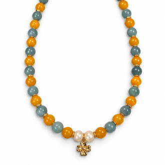 Green and Yellow Jade Flower Necklace – 19 inch Green and Yellow Jade Flower Necklace – 19 inch