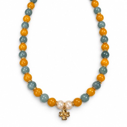 Green and Yellow Jade Flower Necklace – 19 inch Green and Yellow Jade Flower Necklace – 19 inch