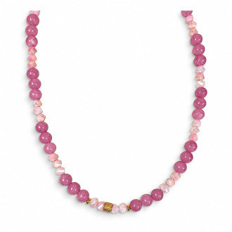 8 mm Pink Quartz and Czech Crystal Necklace — 19 inch 8 mm Pink Quartz and Czech Crystal Necklace — 19 inch
