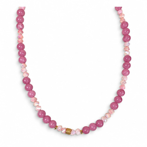 8 mm Pink Quartz and Czech Crystal Necklace — 19 inch