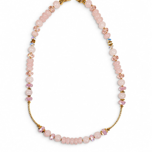 8 mm Rose Quartz and Czech Crystal Necklace with Infinity Clasp — 18 inch
