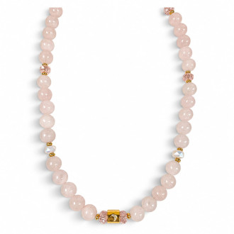 10 mm Rose Quartz and Czech Crystal Moon Necklace — 19 inch 10 mm Rose Quartz and Czech Crystal Moon Necklace — 19 inch