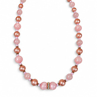 Rose Quartz, Pink Cat’s Eye and Faux Pearl Necklace — 20 inch Rose Quartz, Pink Cat’s Eye and Faux Pearl Necklace — 20 inch