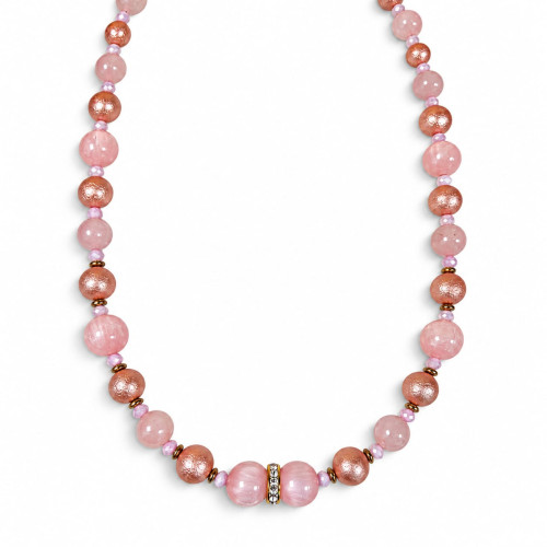 Rose Quartz, Pink Cat’s Eye and Faux Pearl Necklace — 20 inch Rose Quartz, Pink Cat’s Eye and Faux Pearl Necklace — 20 inch