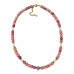 6 mm Rhodonite and Freshwater Pearl Necklace with Murano-Style Crystal - 16 inch