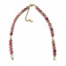 6 mm Rhodonite and Freshwater Pearl Necklace with Murano-Style Crystal - 16 inch