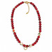 8 mm Faceted Red Agate and Floral Porcelain Necklace with Heart Charm — 17 inch 8 mm Faceted Red Agate and Floral Porcelain Necklace with Heart Charm — 17 inch