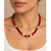 8 mm Faceted Red Agate and Floral Porcelain Necklace with Heart Charm — 17 inch 8 mm Faceted Red Agate and Floral Porcelain Necklace with Heart Charm — 17 inch