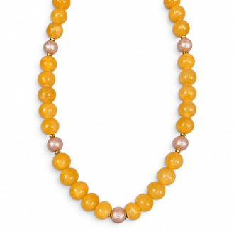12 mm Yellow Quartz and Pink Faux Pearl Necklace — 22 inch 12 mm Yellow Quartz and Pink Faux Pearl Necklace — 22 inch