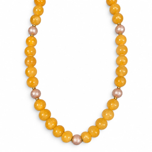 12 mm Yellow Quartz and Pink Faux Pearl Necklace — 22 inch 12 mm Yellow Quartz and Pink Faux Pearl Necklace — 22 inch