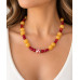 12 mm Yellow Quartz and 8 mm Red Agate Necklace with Porcelain Accent 12 mm Yellow Quartz and 8 mm Red Agate Necklace with Porcelain Accent