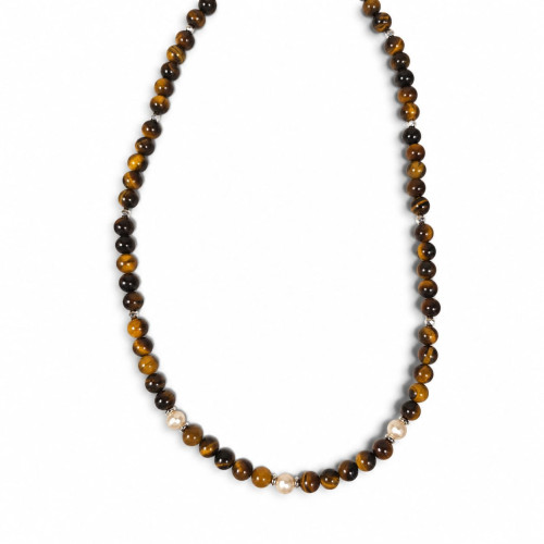 6 mm Tiger’s Eye and Faux Pearl Necklace — 16 inch 6 mm Tiger’s Eye and Faux Pearl Necklace — 16 inch