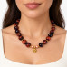 14 mm Red Tiger’s Eye Necklace with Gold Flower Charm — 16 inch 14 mm Red Tiger’s Eye Necklace with Gold Flower Charm — 16 inch