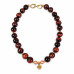 14 mm Red Tiger’s Eye Necklace with Gold Flower Charm — 16 inch 14 mm Red Tiger’s Eye Necklace with Gold Flower Charm — 16 inch