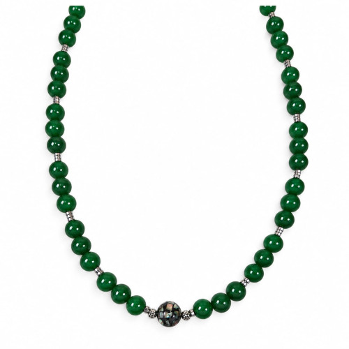 8 mm Green Jade and Shell Necklace — 19 inch 8 mm Green Jade and Shell Necklace — 19 inch