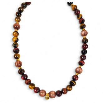10 mm Tiger’s Eye and 12 mm  Cat’s Eye Necklace with Zirconia Infinity Clasp - 20 inch