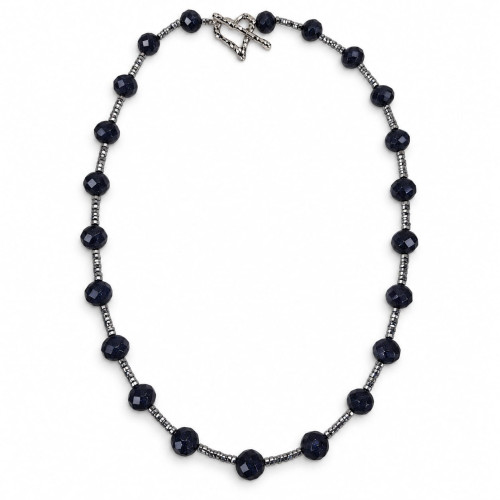 8 mm Faceted Blue Goldstone and Hematite Necklace — 19 Inches 8 mm Faceted Blue Goldstone and Hematite Necklace — 19 Inches