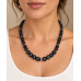 10 mm Lava Stone and 12 mm Dark Grey Cat’s Eye Necklace — 19 Inches 10 mm Lava Stone and 12 mm Dark Grey Cat’s Eye Necklace — 19 Inches