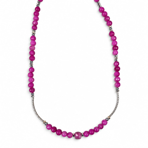 6 mm Faceted Pink Agate with Stainless Steel Necklace — 17 inch 6 mm Faceted Pink Agate with Stainless Steel Necklace — 17 inch