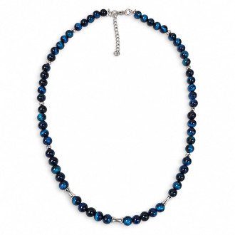 6 mm Blue Tigers Eye with Stainless Steel Necklace - 17 inch 6 mm Blue Tigers Eye with Stainless Steel Necklace - 17 inch
