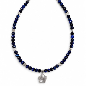 6 mm Dark Blue Tiger’s Eye Clover Necklace - 17 inch 6 mm Dark Blue Tiger’s Eye Clover Necklace - 17 inch