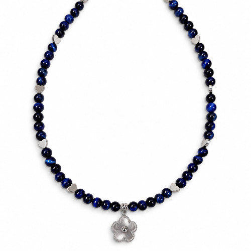 6 mm Dark Blue Tiger’s Eye Clover Necklace - 17 inch 6 mm Dark Blue Tiger’s Eye Clover Necklace - 17 inch