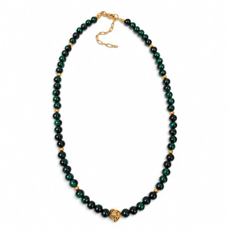 Green Tiger’s Eye Necklace with Gold-Tone Accents – 17 inch Green Tiger’s Eye Necklace with Gold-Tone Accents – 17 inch