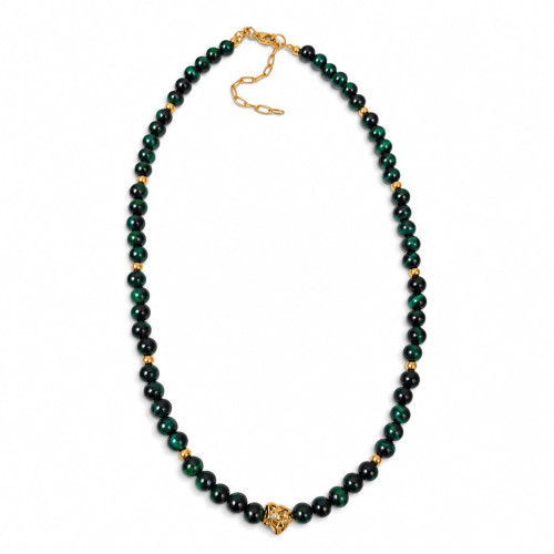 Green Tiger’s Eye Necklace with Gold-Tone Accents – 17 inch Green Tiger’s Eye Necklace with Gold-Tone Accents – 17 inch
