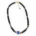 8 mm Black Obsidian with Porcelain Necklace - 18 inch 8 mm Black Obsidian with Porcelain Necklace - 18 inch