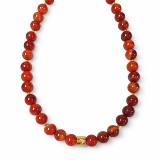 10 mm Carnelian with Gold Moon Necklace - 18 inch 10 mm Carnelian with Gold Moon Necklace - 18 inch