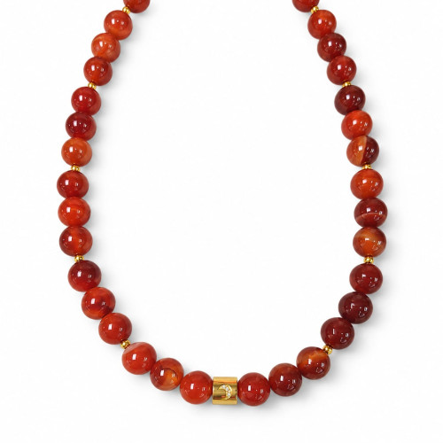 10 mm Carnelian with Gold Moon Necklace - 18 inch 10 mm Carnelian with Gold Moon Necklace - 18 inch