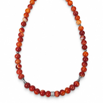 8 mm Carnelian with Stainless Steel Necklace - 17 inch