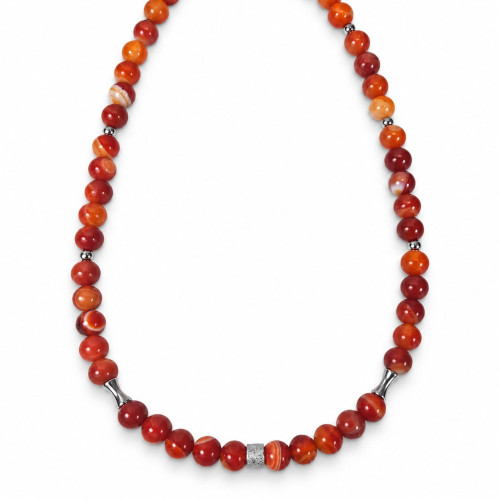 8 mm Carnelian with Stainless Steel Necklace - 17 inch 8 mm Carnelian with Stainless Steel Necklace - 17 inch